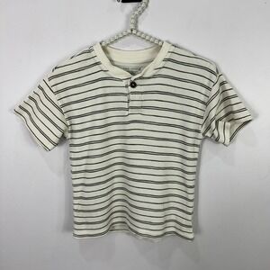 Easy Peasy Kids Henley Top 5T Cream Gray Stripe Organic‎ Cotton Short Sleeve